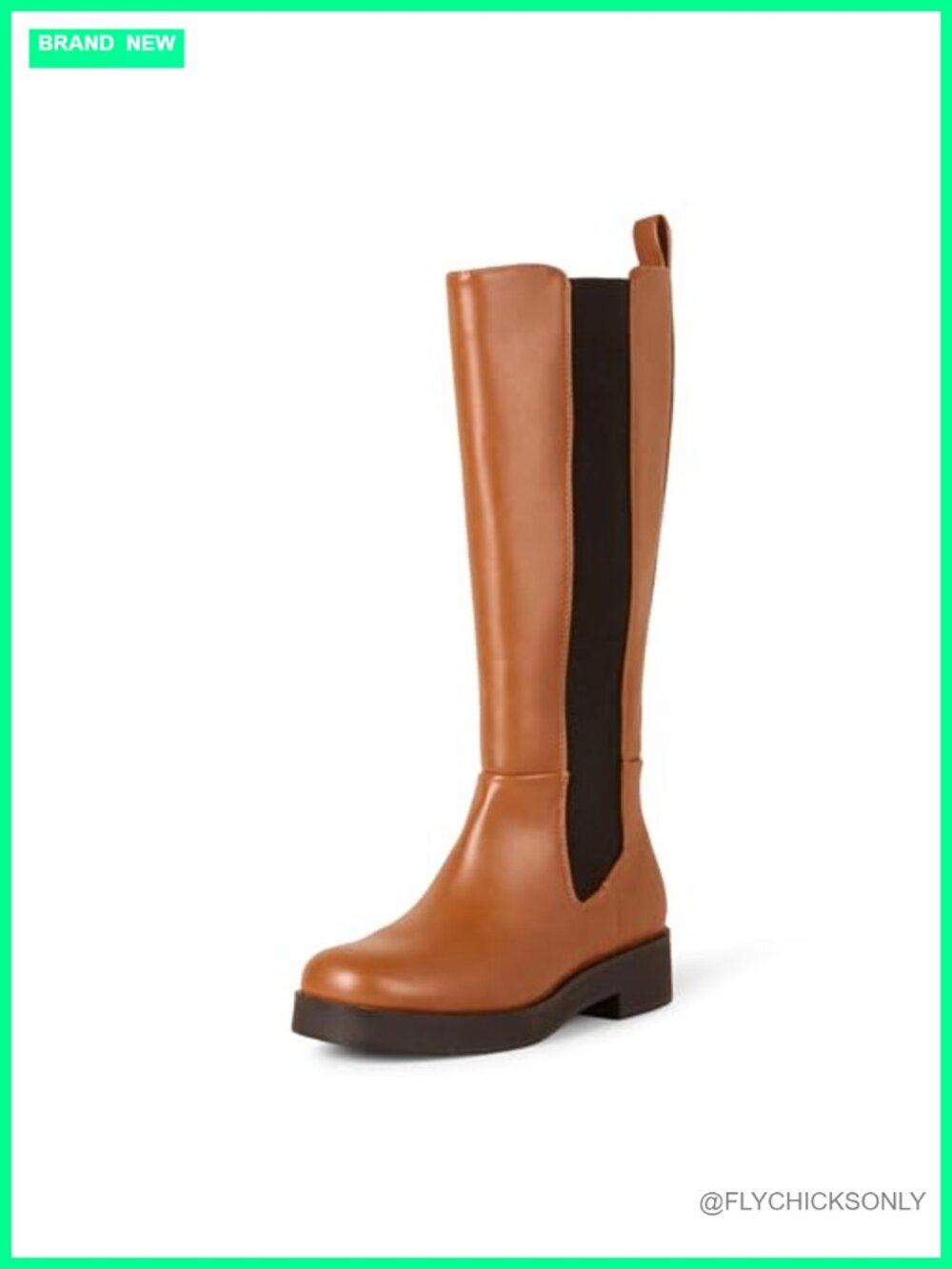 Faux Leather Tall Gusset Boots Square Toe Chunky Heel Knee High